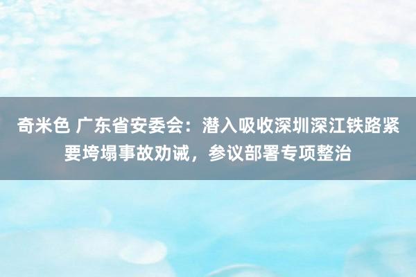 奇米色 广东省安委会：潜入吸收深圳深江铁路紧要垮塌事故劝诫，参议部署专项整治