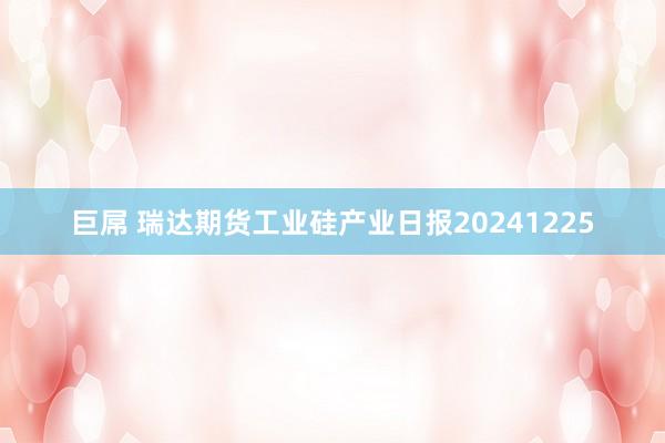 巨屌 瑞达期货工业硅产业日报20241225