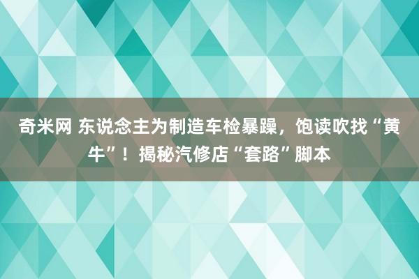 奇米网 东说念主为制造车检暴躁，饱读吹找“黄牛”！揭秘汽修店“套路”脚本