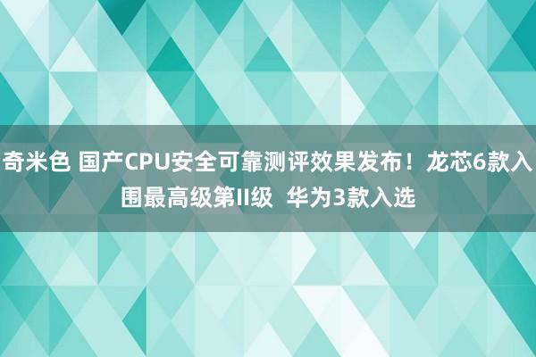 奇米色 国产CPU安全可靠测评效果发布！龙芯6款入围最高级第II级  华为3款入选