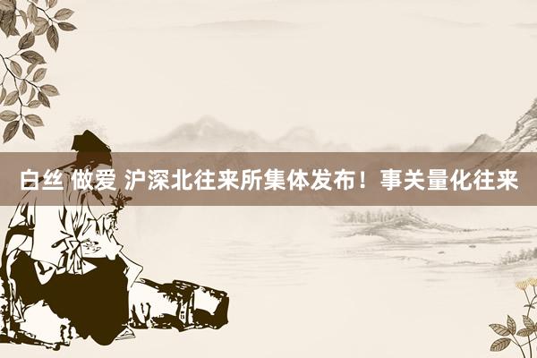白丝 做爱 沪深北往来所集体发布！事关量化往来