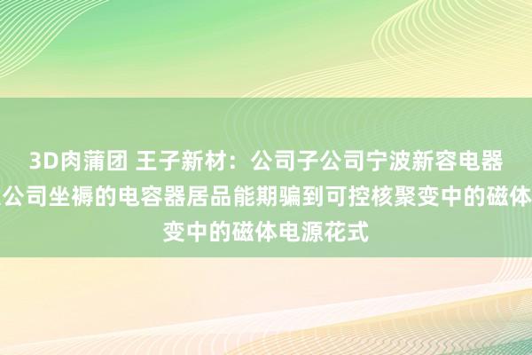 3D肉蒲团 王子新材：公司子公司宁波新容电器科技有限公司坐褥的电容器居品能期骗到可控核聚变中的磁体电源花式